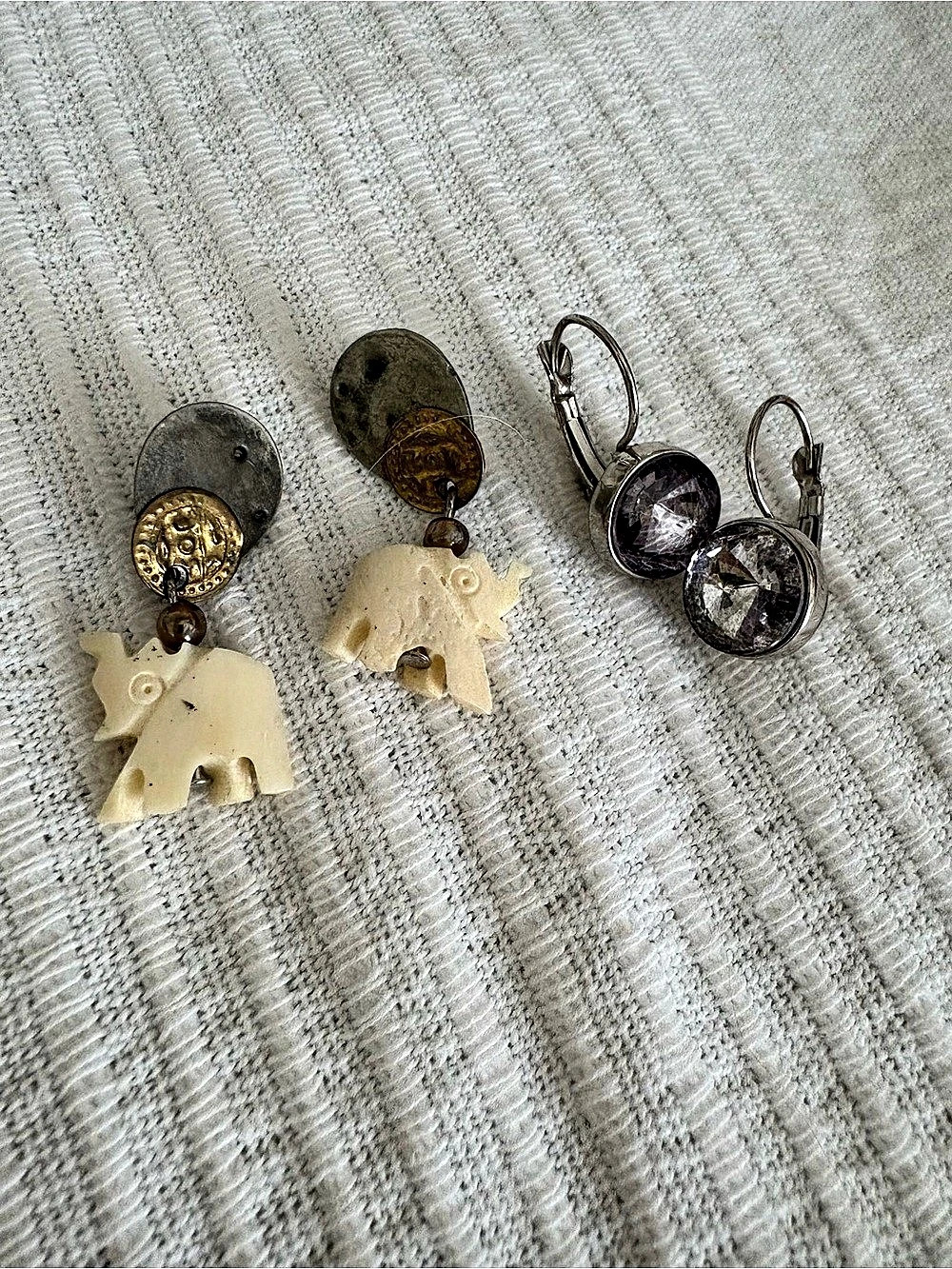 Silver & Cream Dangle Earrings